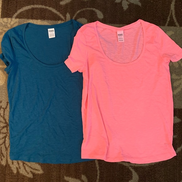 Victoria's Secret Tops - EUC PINK bundle of 2 scoop tees/ pink & teal